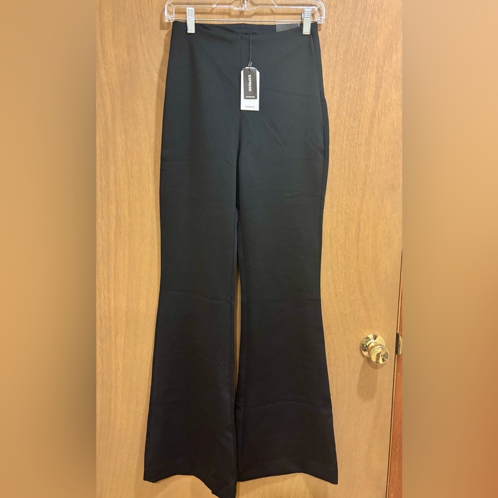 NWT Express Body Contour Super High Rise Black Flare Dress Pants Medium - Picture 2 of 6